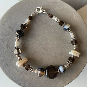 925 Sterling Silver Bracelet By LIZZdezigns With Multiple Gemstones and Pearls